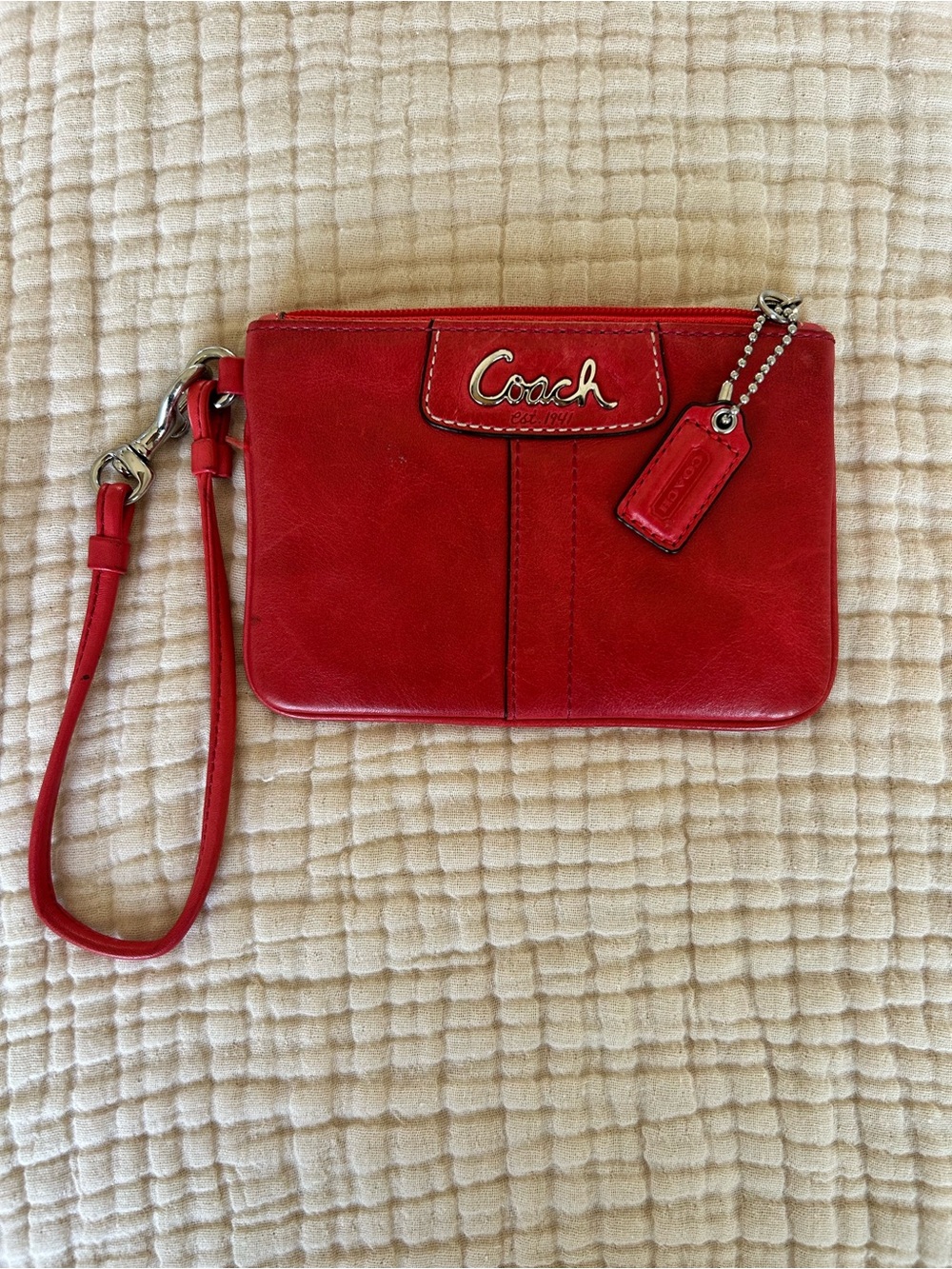 Coach Red Leather Wristlet with Logo Tag